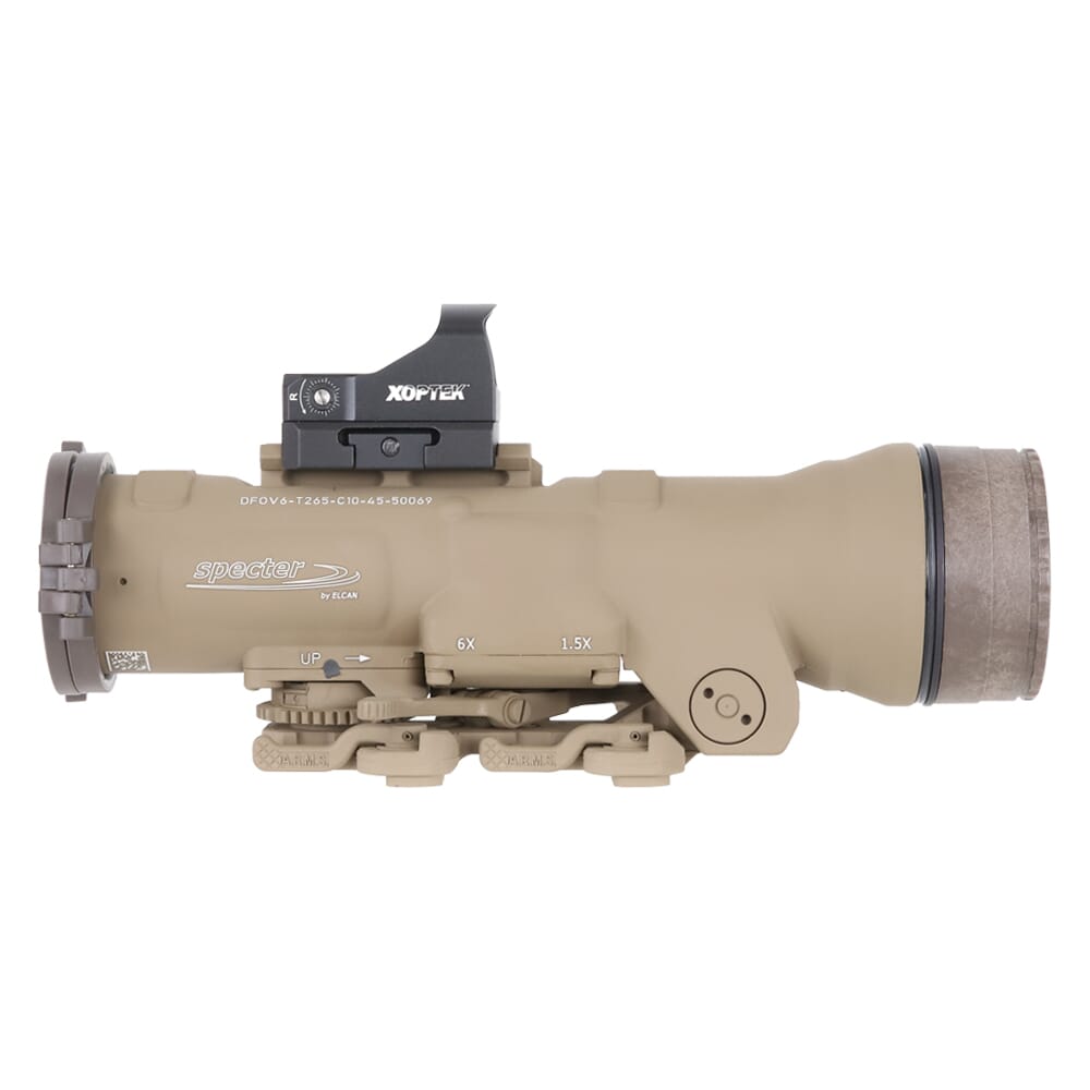Elcan SpecterDR 1.5x/6x 5.56mm FDE Riflescope w/Flip Covers, ARD, & 3MOA XOPTEK DFOV6-T265-C10-X3