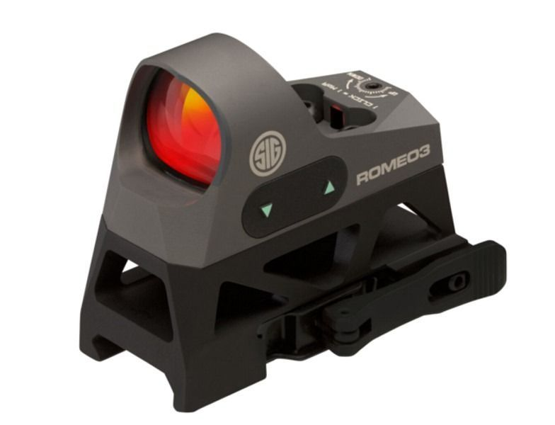 Sig Sauer ROMEO3 1x25mm Mini Reflex Sight SOR31002 offers quick aiming for rifles and handguns with easy battery access.