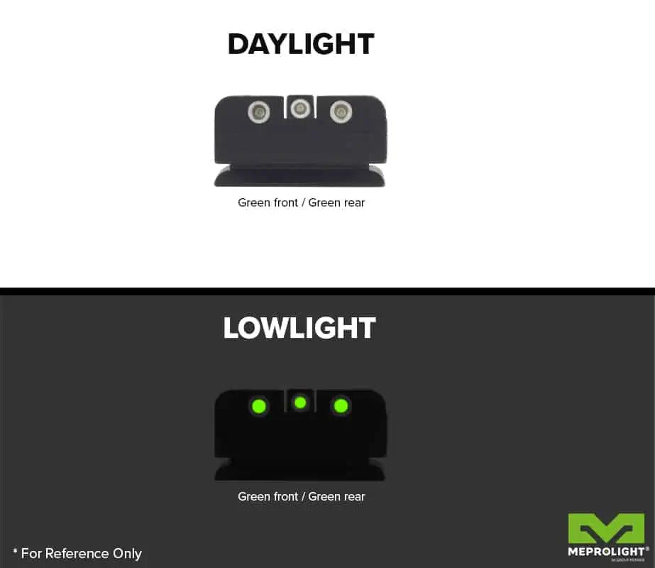 Meprolight Adjustable Tru-Dot Night Sights for Glock models 17, 17L, 19, 22, 23, 24, 25, 31, 32, 33, 34, 35, 36, 37, 38, 39 - Sharp Shooter Optics