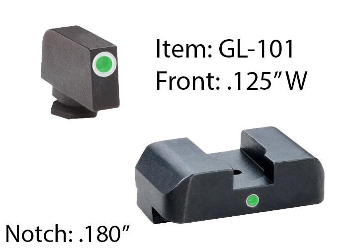 Ameriglo Tritium i-Dot Night Sight for Glock 17-39 / Front Tritium - Green / Front Outline - White / Rear - Green Square Notch