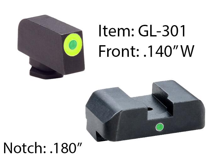 Ameriglo Tritium i-Dot Night Sight Set for Select Glocks / Front Outline Color - LumiGreen / Rear Metal Style - New