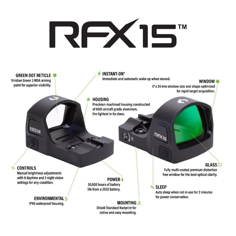 Viridian RFX15 Green Dot Reflex Sight Shield Footprint FDE