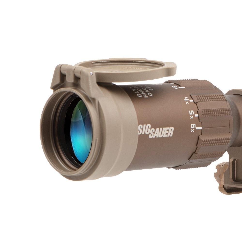 Sig Sauer Tango6T Rifle Scope 1-6x24mm 30mm FFP DWLR-556 Illum. FDE with DVO Factory Installed Alpha4 Mount / ARD & Flip-Back Caps