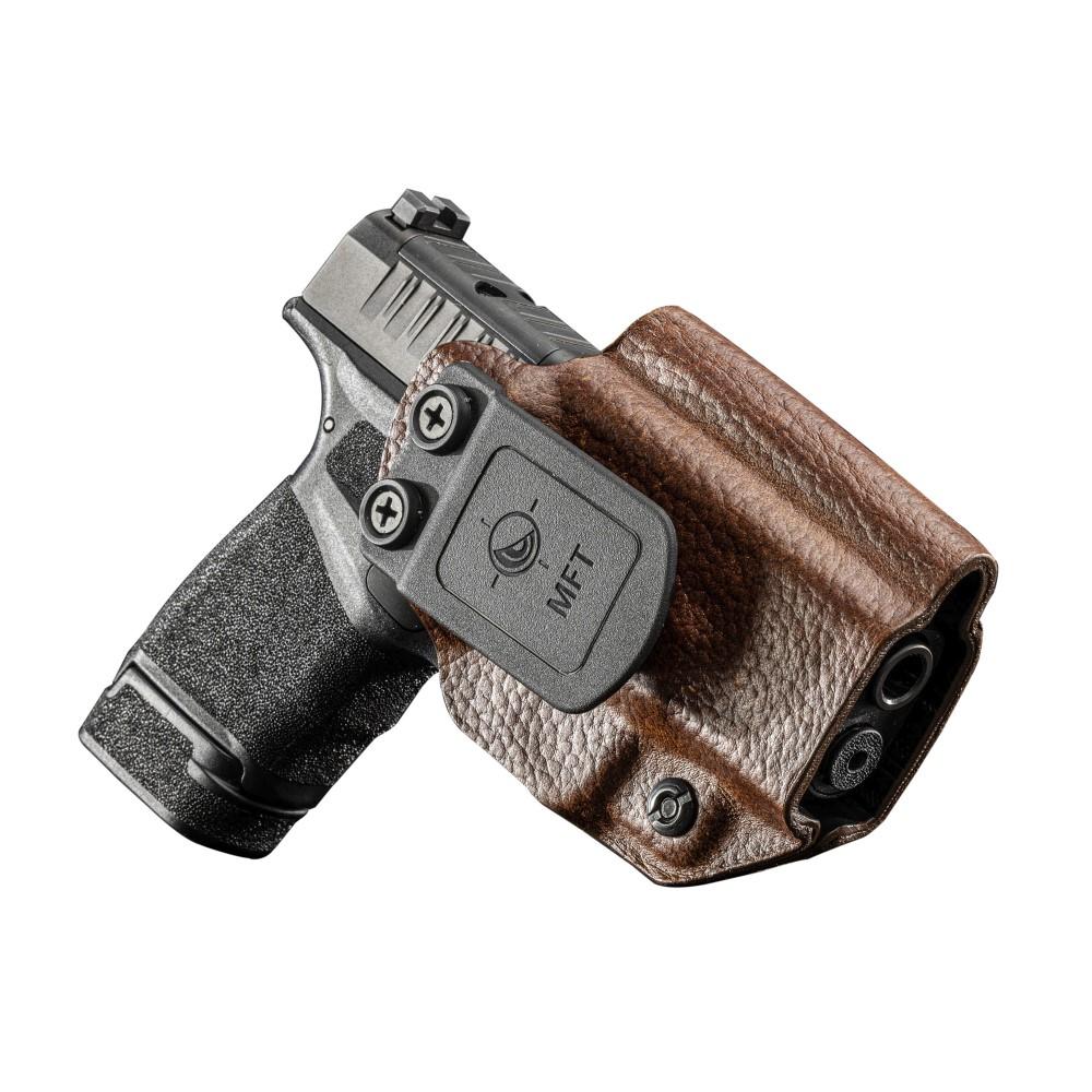 Mission First Tactical Leather Hybrid IWB/OWB Holster for Springfield HellCat Brown Ambi