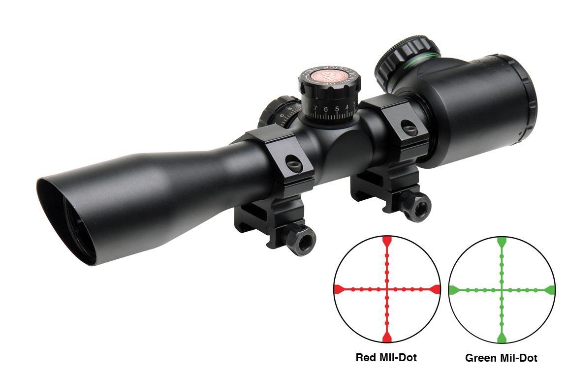 Truglo Tru-Brite Extreme Tactical Compact Rifle Scope with Rings - 4x32mm Dual Color Illum. Mil-Dot  4" TG8504TL